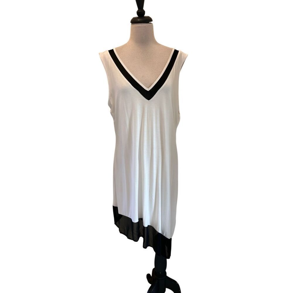 Calvin Klein Women's Asymmetrical Tank Dress Swim Cover-up White Black L/XL NWT